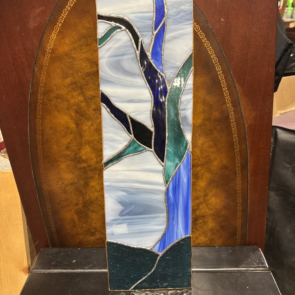 Vintage Stained Glass Mosaic Window Abstract  Contemporary Panel OOAK 20" T 6"W
